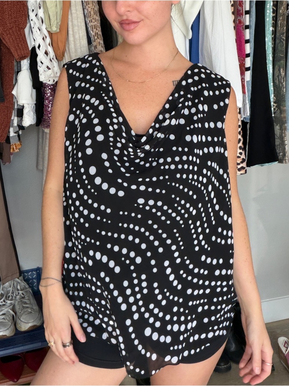 Jones New York Polka Dot Cowl Neck Blouse Size 18W Black White - Picture 3 of 8